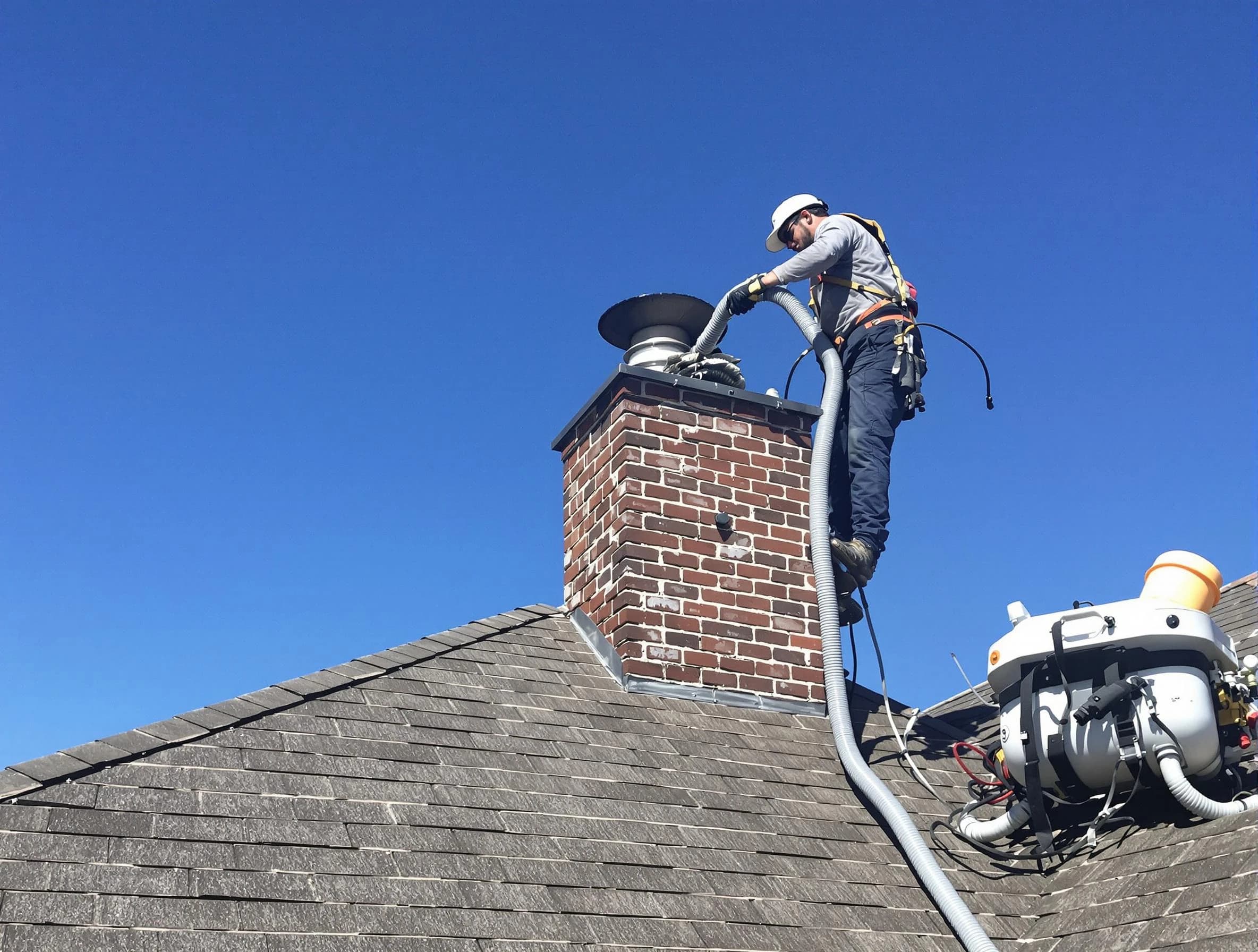 Dedicated Moore Chimney Sweep team member cleaning a chimney in Moore, OK
