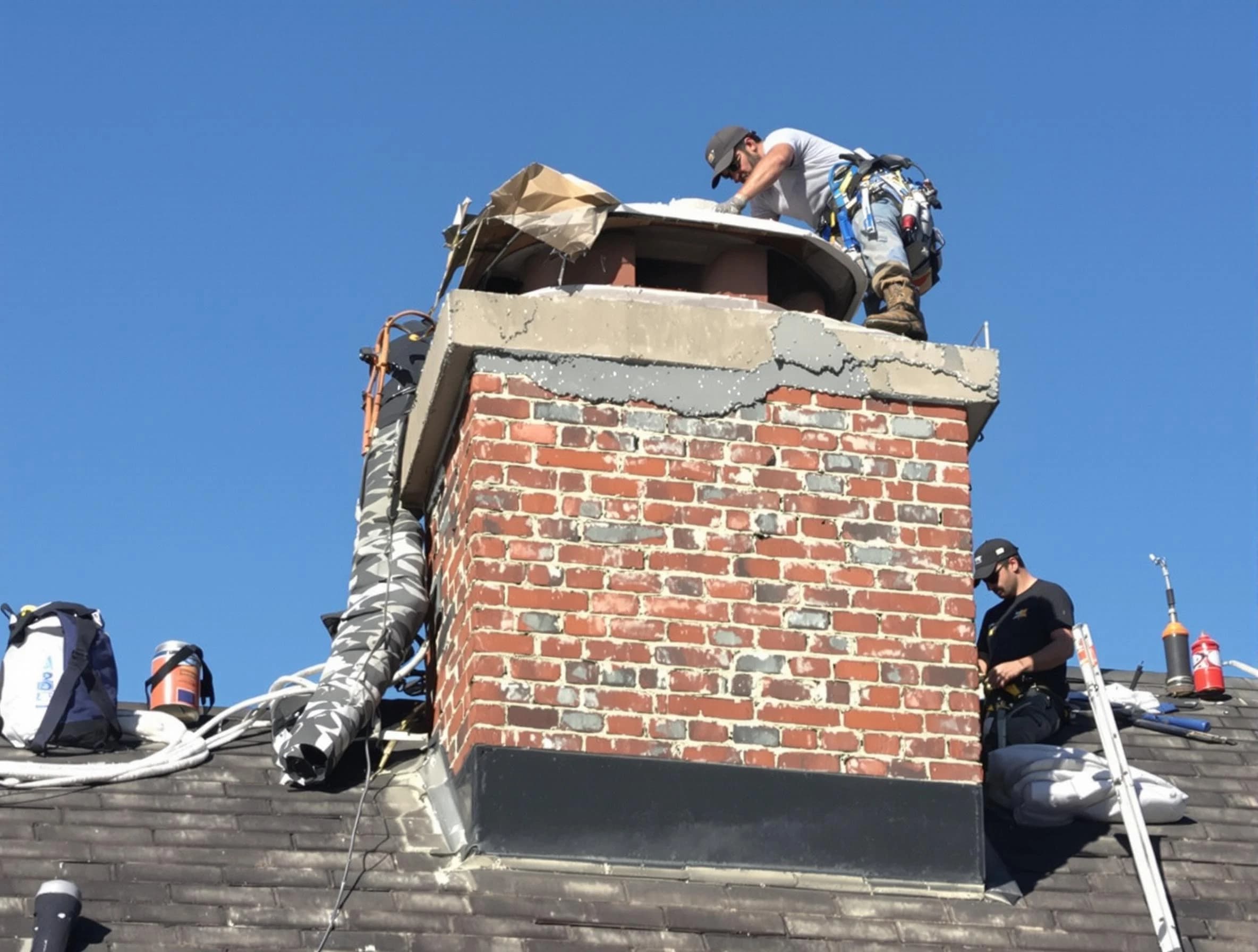 Moore Chimney Sweep installing a custom chimney crown in Moore, OK