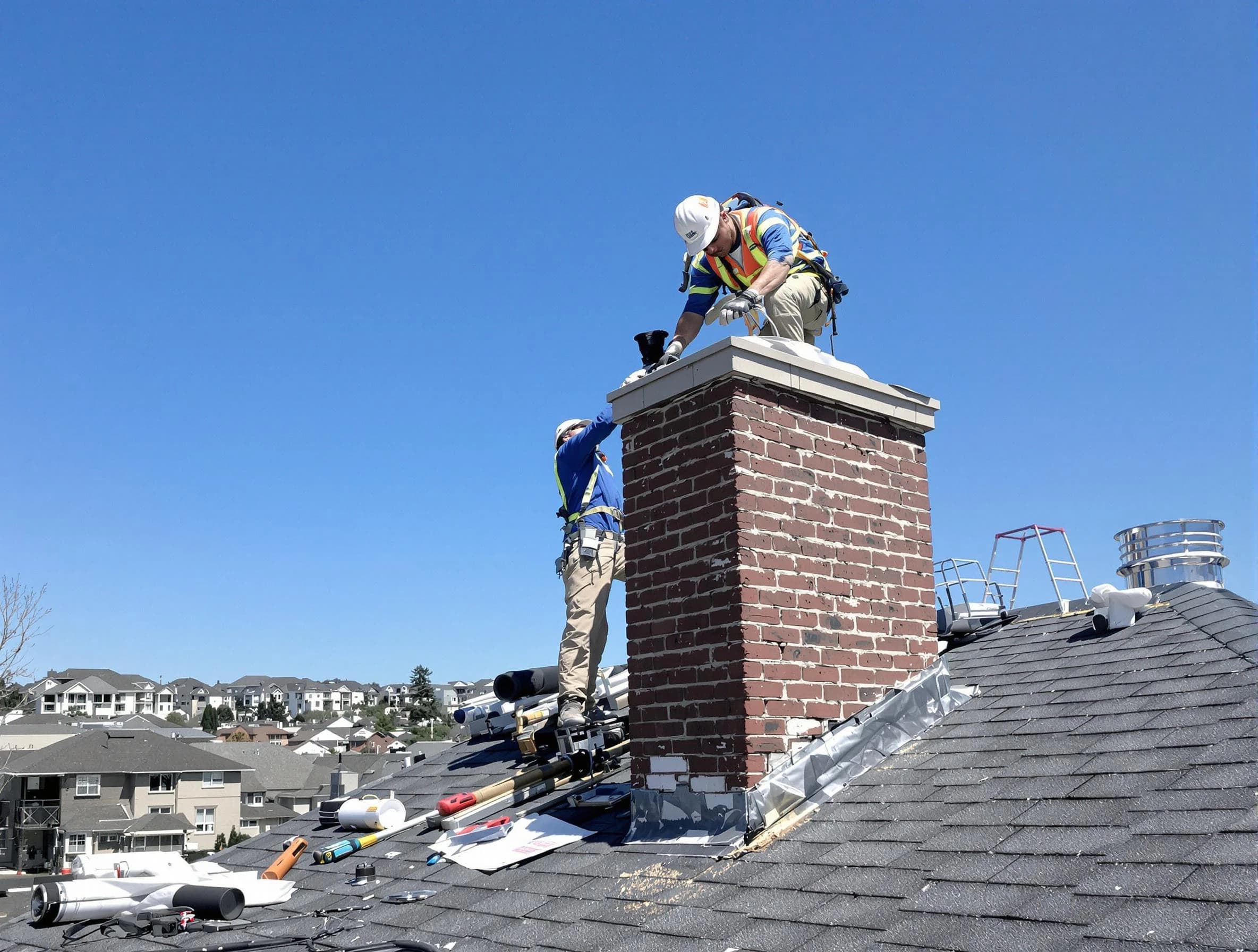 Moore Chimney Sweep repairing a chimney crown in Moore, OK