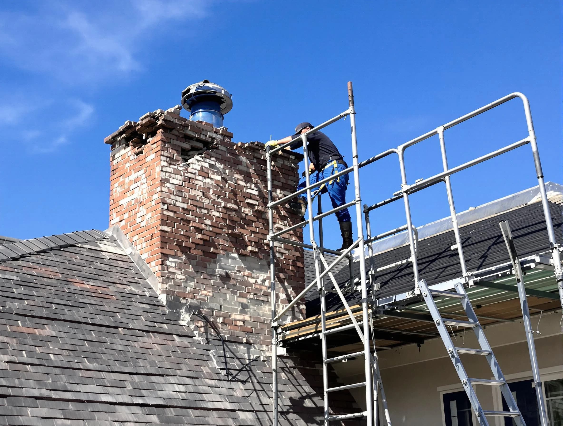 Rebuilding a chimney structure by Moore Chimney Sweep in Moore, OK