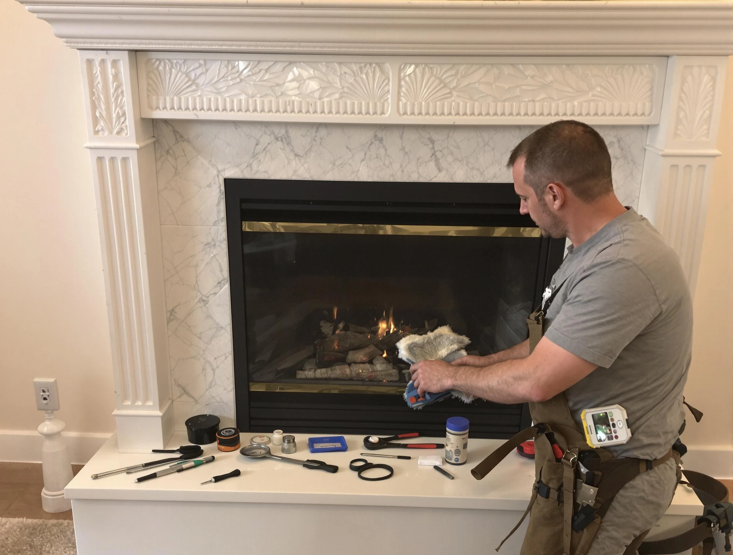 Moore Chimney Sweep performing fireplace maintenance in Moore, OK